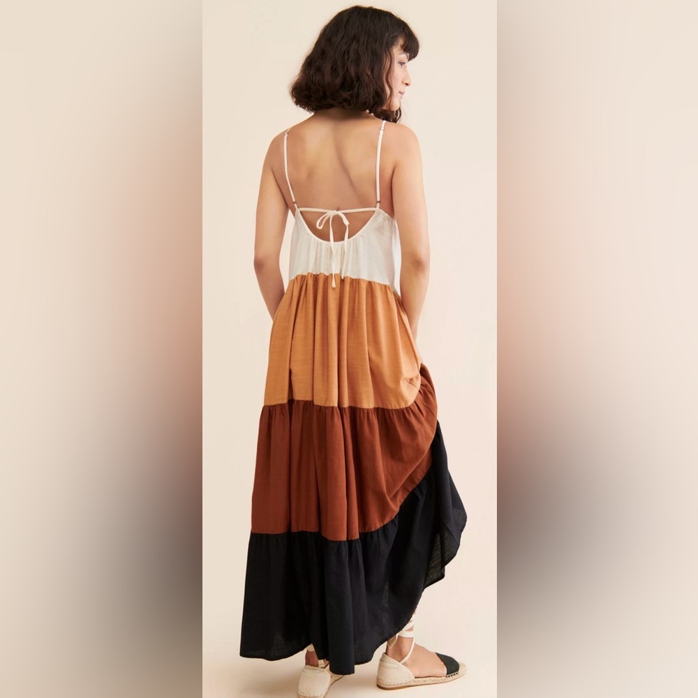 Anthropologie Tiered Maxi Dress in Cream, Tan, Brown, Black - Picture 2 of 8